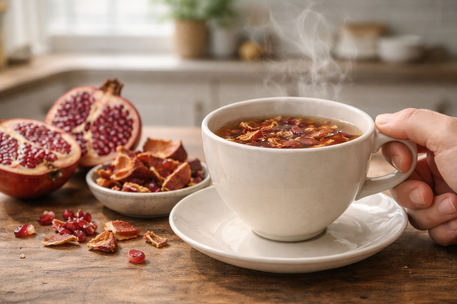 chá de casca de romã, romã, antioxidantes, polifenóis, emagrecimento, anti-inflamatório, dosagem segura