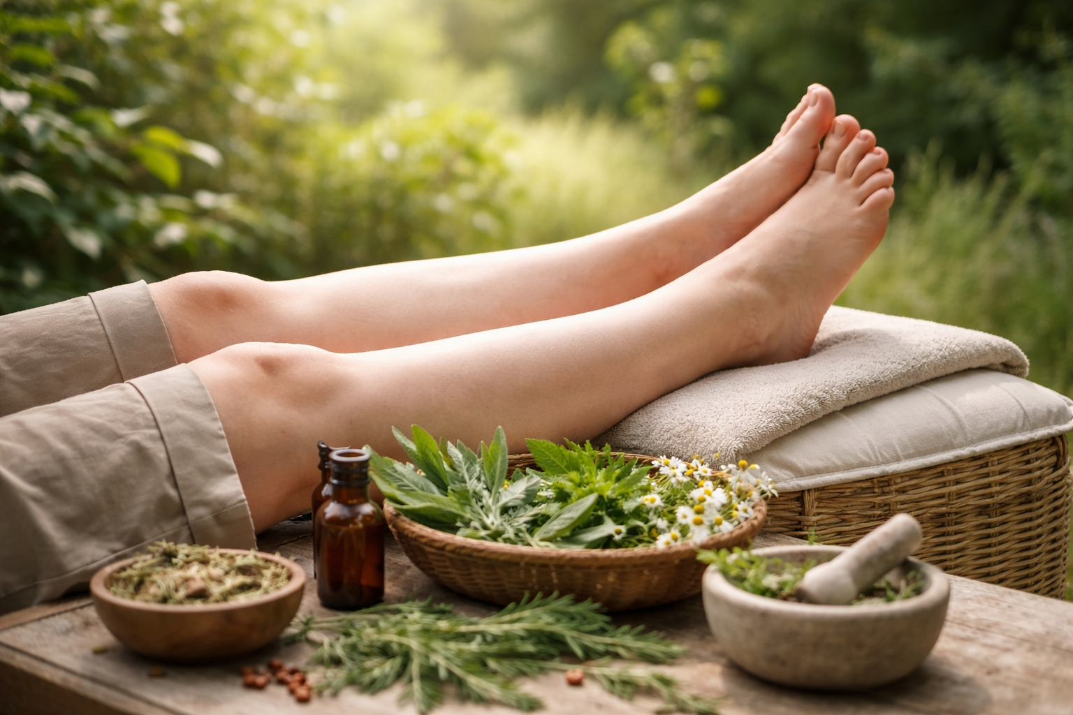 chá varizes, circulação sanguínea, centella asiática, castanha-da-índia, saúde das pernas, ervas medicinais, alívio varizes